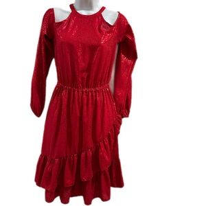 Michael Michael Kors Printed Cold Shoulder Dress Women's‎ S Crimson Long Sleeves